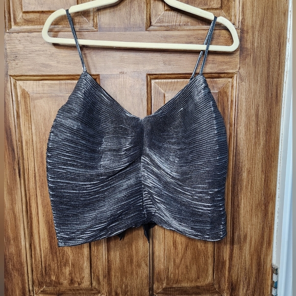 ✨️Final Price✨️NWT Express Metallic Pleated Bow Back Cropped Cami - Picture 3 of 9